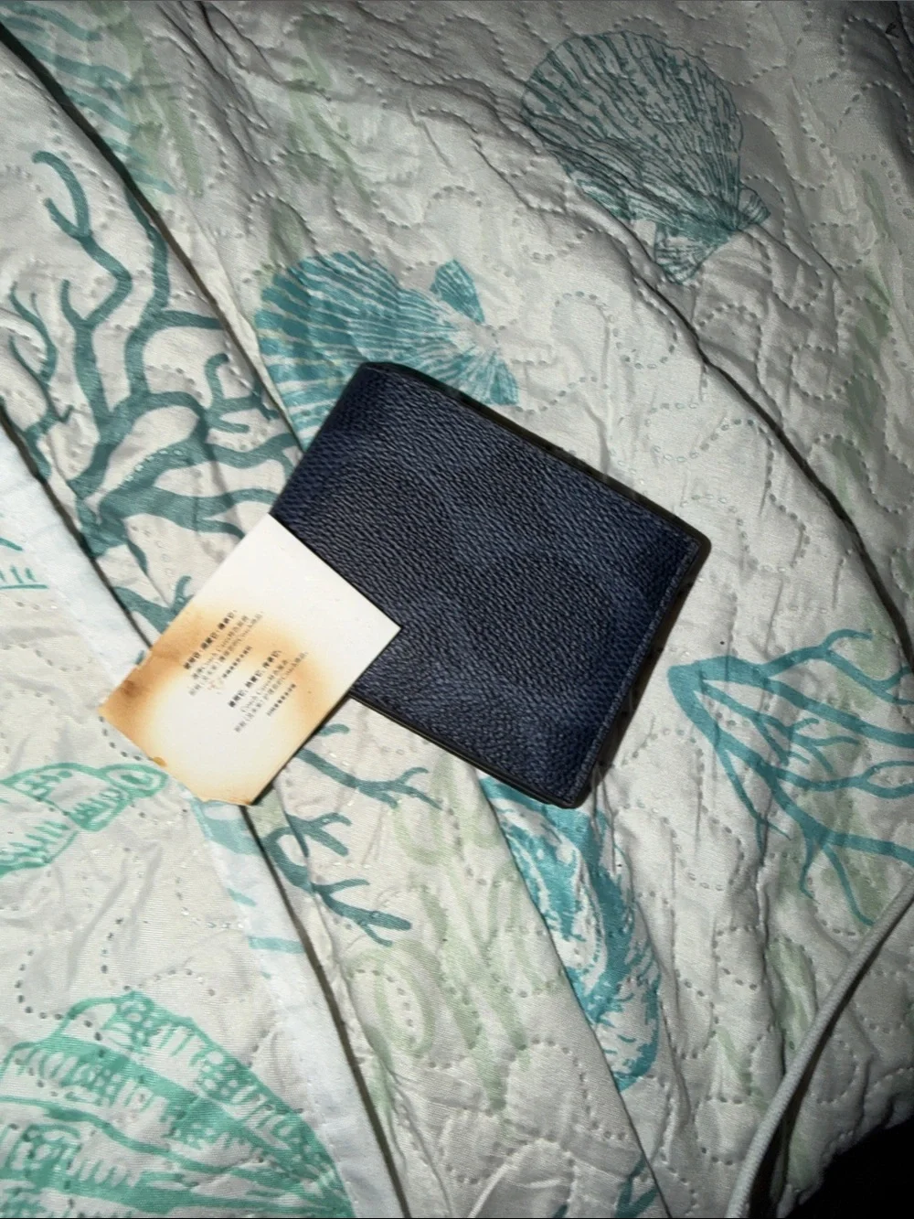 Coach Navy Signature Compact Card Wallet